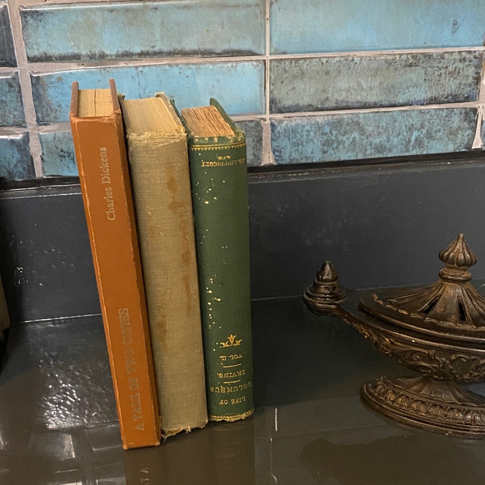 Vintage Book Set with Green and Brown Covers